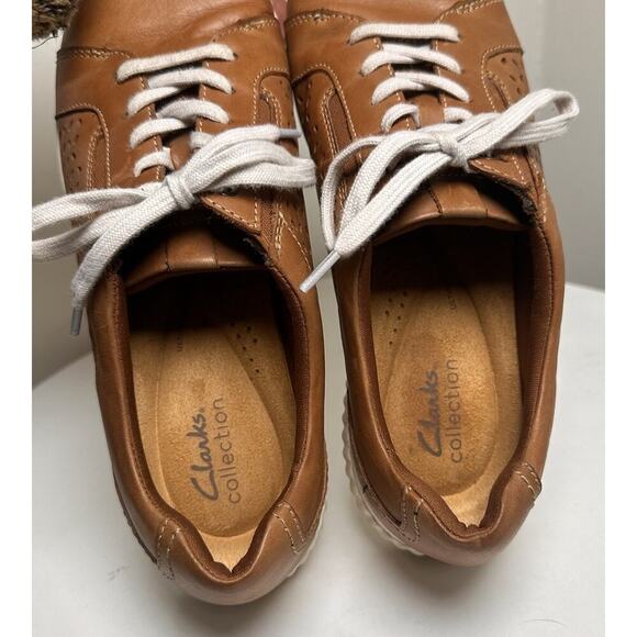 Clarks Collection Caroline Ella Leather Casual Sneakers Sz 10 M Cognac Comfort - Picture 11 of 16